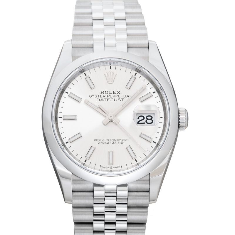 Datejust 36 mm silberfarbenes Zifferblatt aus Edelstahl 126200-0001