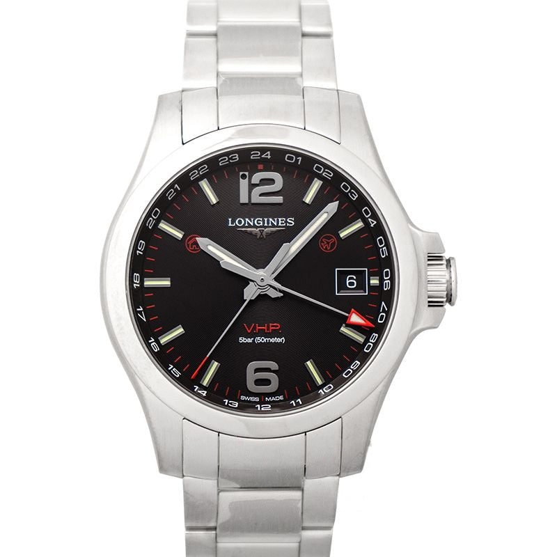 Longines Conquest – 41,00 mm, schwarzes Zifferblatt mit geschnitztem Muster, Edelstahl L37184566