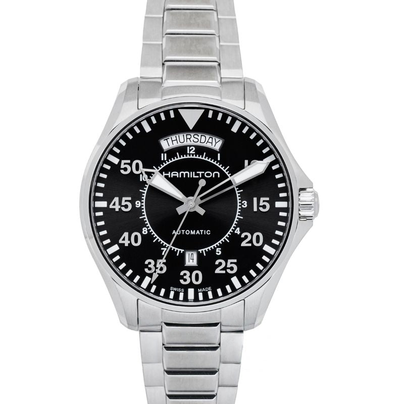 Khaki Aviation 42 mm schwarzes Zifferblatt aus Edelstahl H64615135