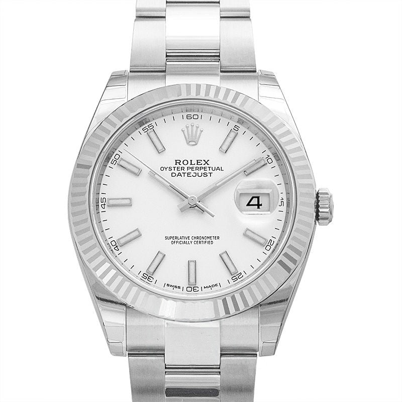 Datejust 41,00 mm, weißes Zifferblatt aus Edelstahl, Weißgold 126334