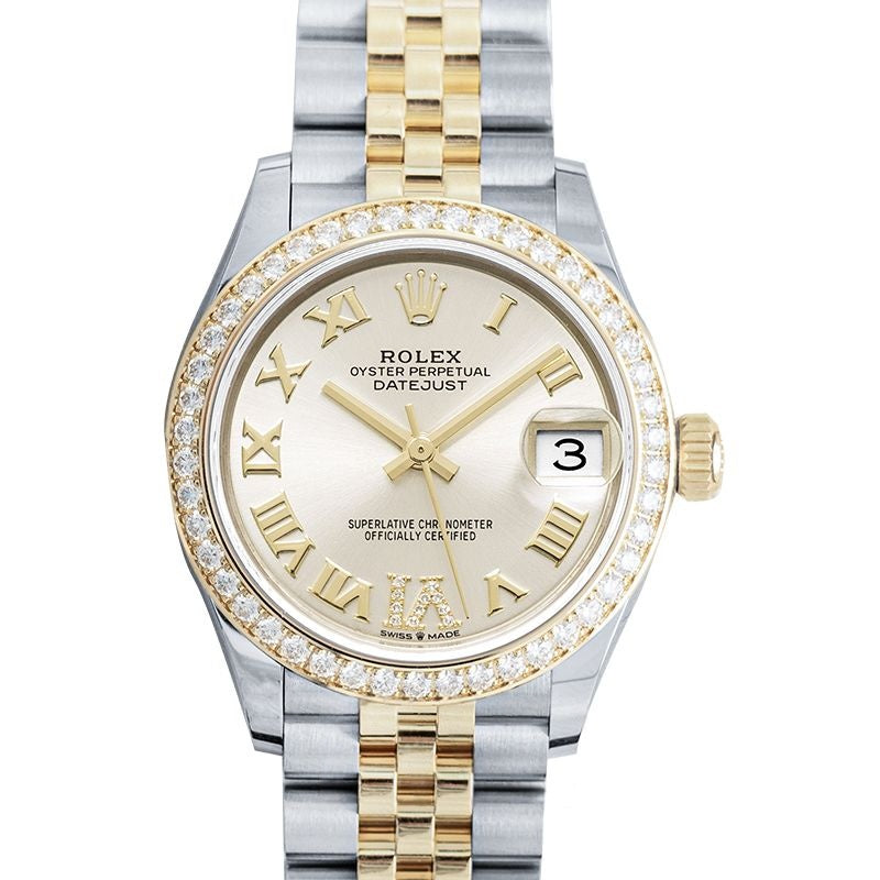 Datejust 31 mm, silbernes Zifferblatt aus Edelstahl, Gelbgold 278383RBR-0004