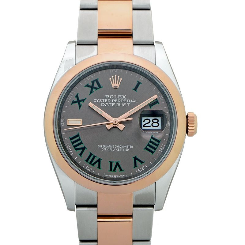 Datejust 36 mm, graues Zifferblatt aus Edelstahl, Everose-Gold 126201-0030