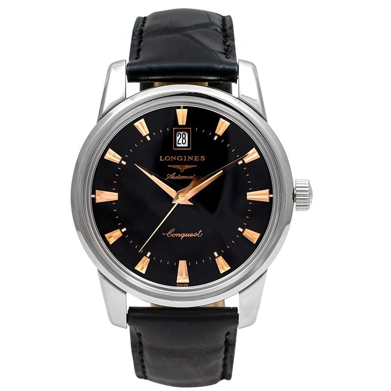 Longines Conquest 40 mm schwarzes Zifferblatt aus Edelstahl L16454524