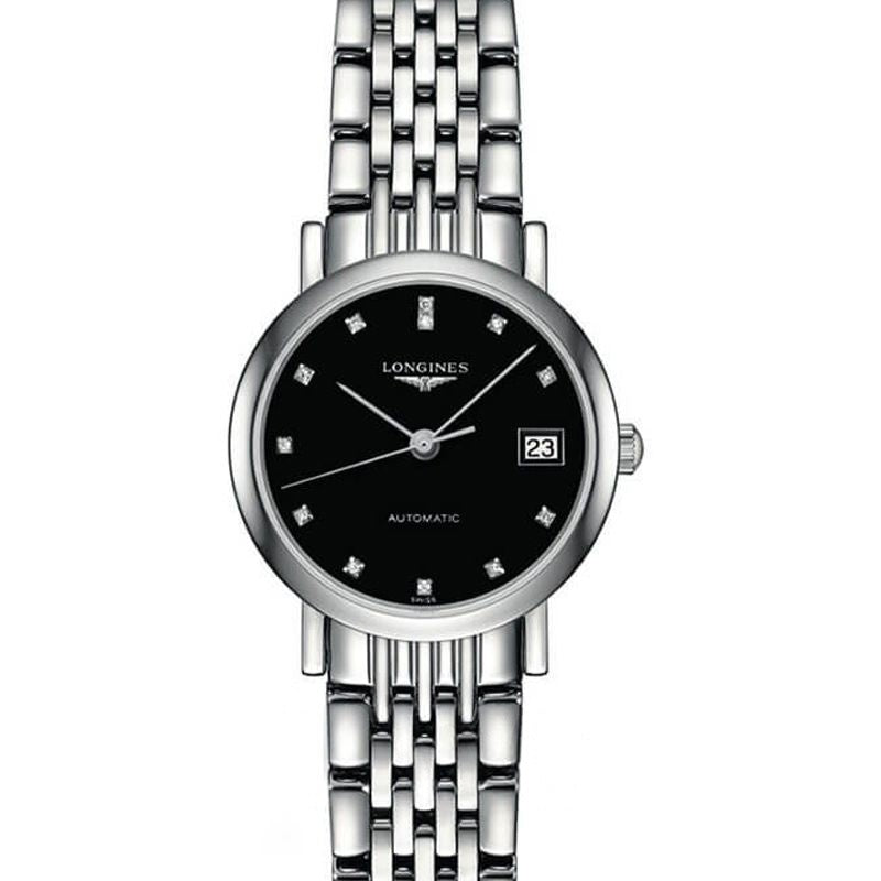 Die Longines Elegant Collection 25,5 mm schwarzes Zifferblatt aus Edelstahl L43094576