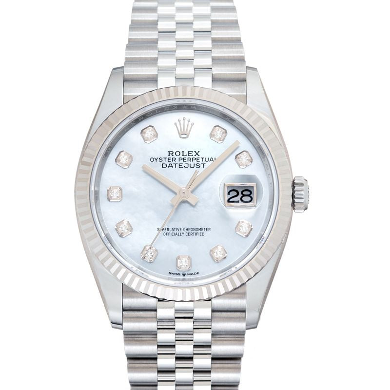 Datejust 36 mm Perlmutt-Zifferblatt aus Edelstahl, Weißgold 126234-0019