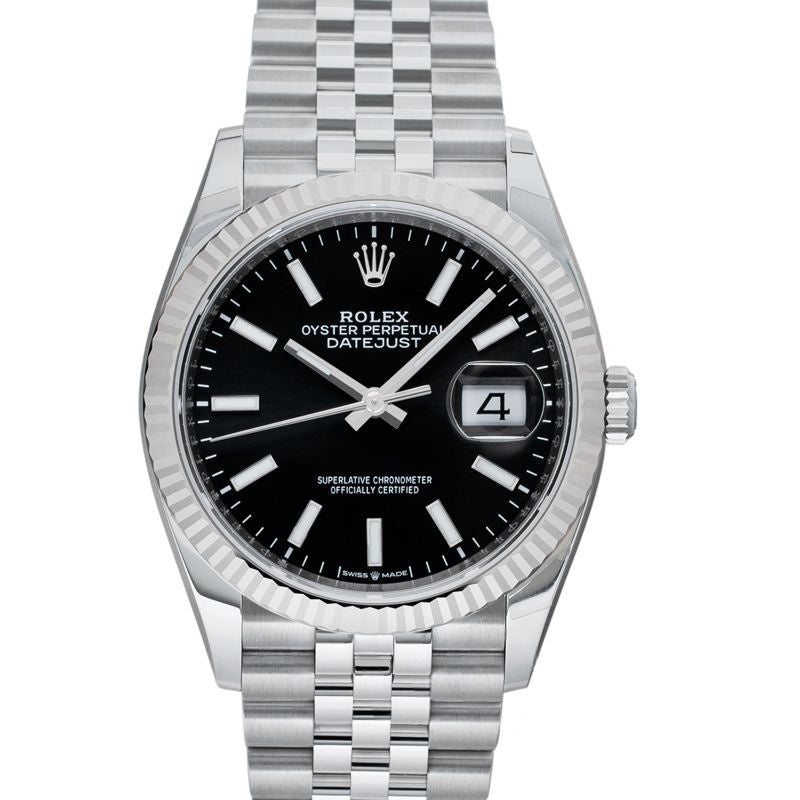 Datejust 36 mm, schwarzes Zifferblatt aus Edelstahl, Weißgold 126234-0015