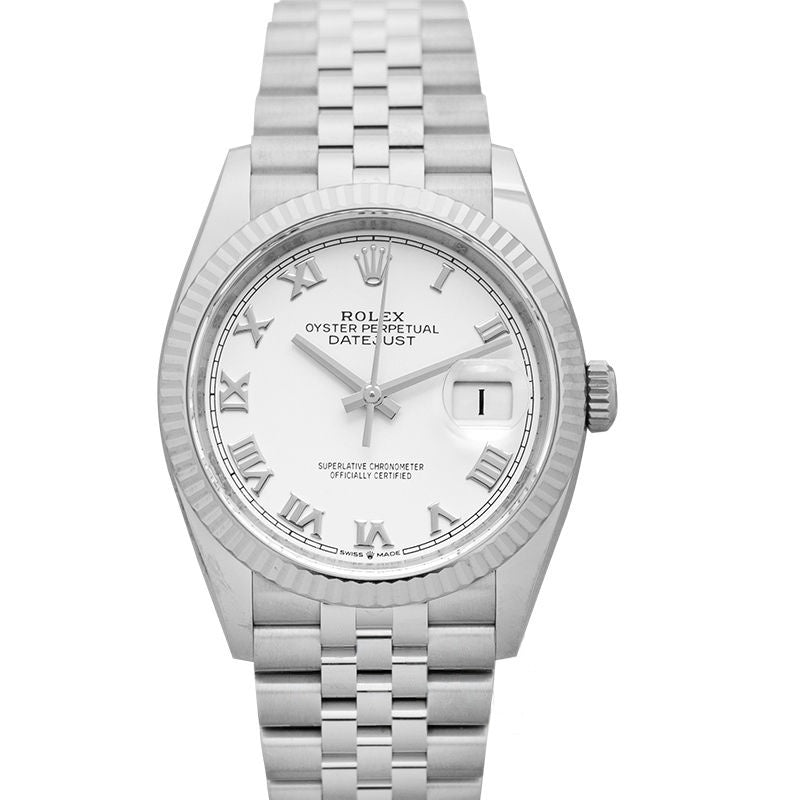 Datejust 36 mm, weißes Zifferblatt aus Edelstahl, Weißgold 126234-0025