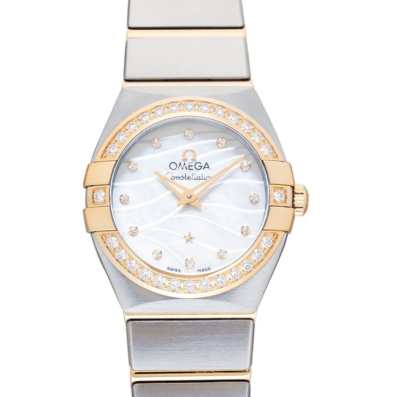 Constellation 24 mm Perlmuttzifferblatt aus Edelstahl, 18 Karat Gelbgold 123.25.24.60.55.011