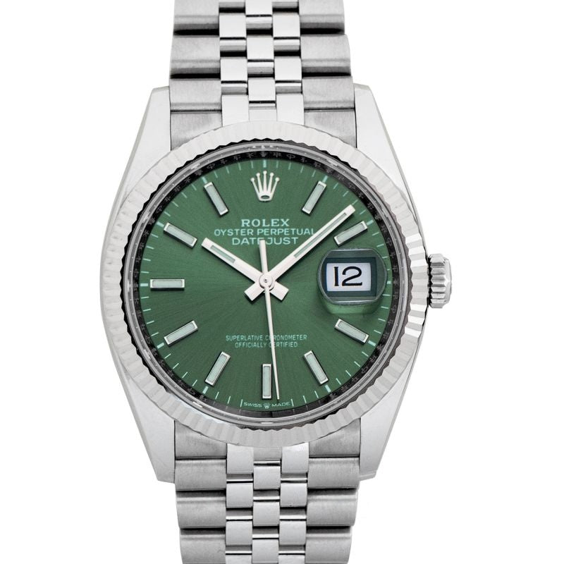 Datejust 36 mm, grünes Zifferblatt aus Edelstahl, Weißgold 126234-0051