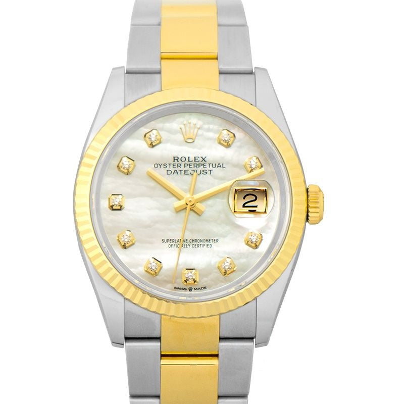 Datejust 36 mm Perlmuttzifferblatt in Edelstahl, Gelbgold 126233-G-Oyster