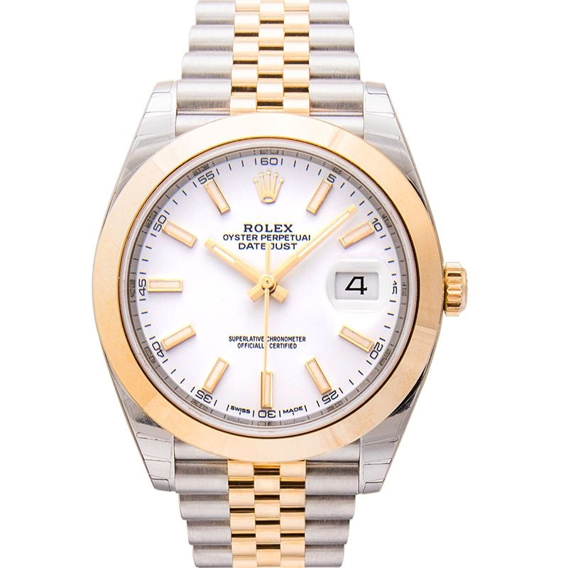 Datejust 41,00 mm, weißes Zifferblatt aus Edelstahl, Gelbgold 126303-0016