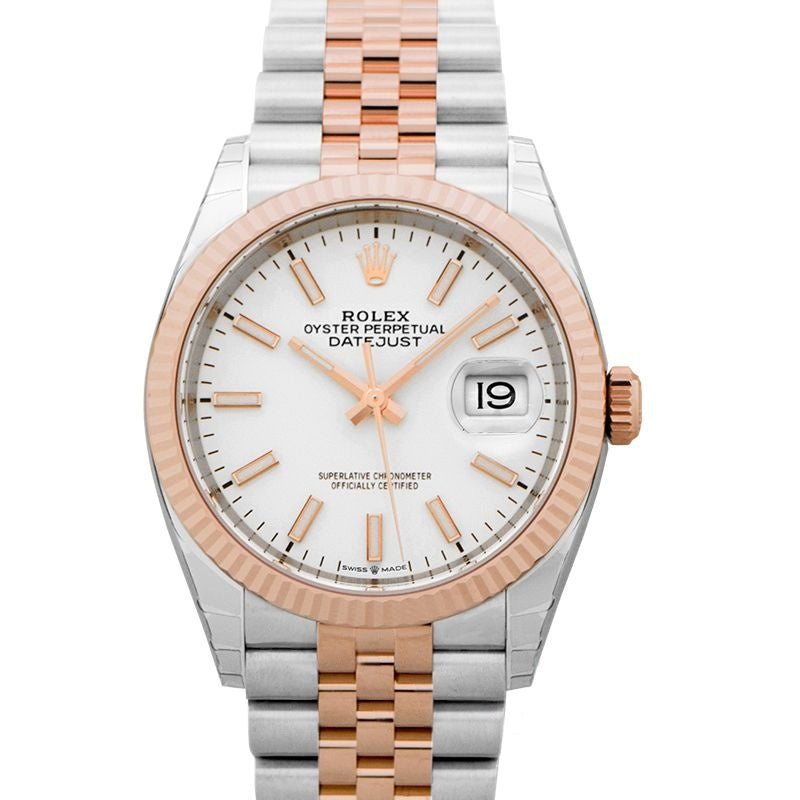 Datejust 36 mm, weißes Zifferblatt aus Edelstahl, Everose-Gold 126231-0017