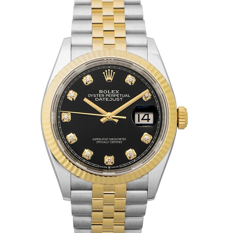 Datejust 36 mm, schwarzes Zifferblatt aus Edelstahl, Gelbgold 126233G, Schwarz