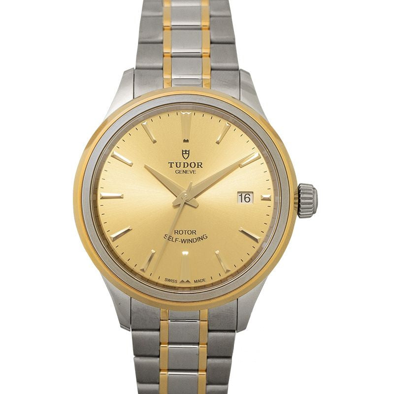 Stil 38 mm Champagner-Zifferblatt aus Edelstahl, Gelbgold 12503-0001