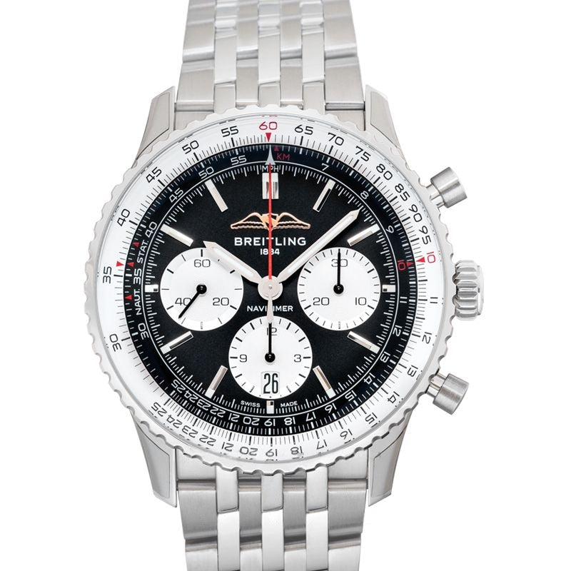 Navitimer 43 mm schwarzes Zifferblatt aus Edelstahl AB0138211B1A1