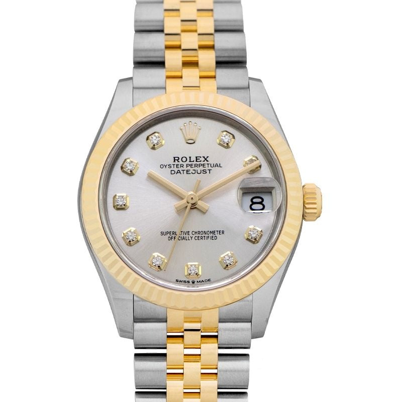 Datejust 31 mm, silbernes Zifferblatt aus Edelstahl, Gelbgold 278273-0020