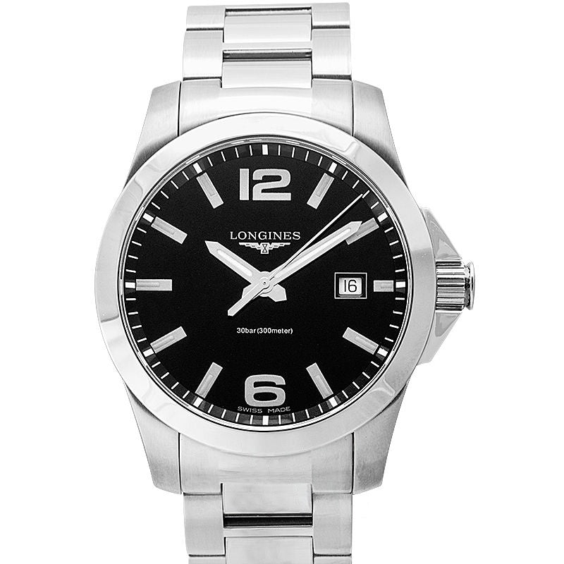 Longines Conquest 41,00 mm, schwarz lackiertes, poliertes Zifferblatt aus Edelstahl L37594586