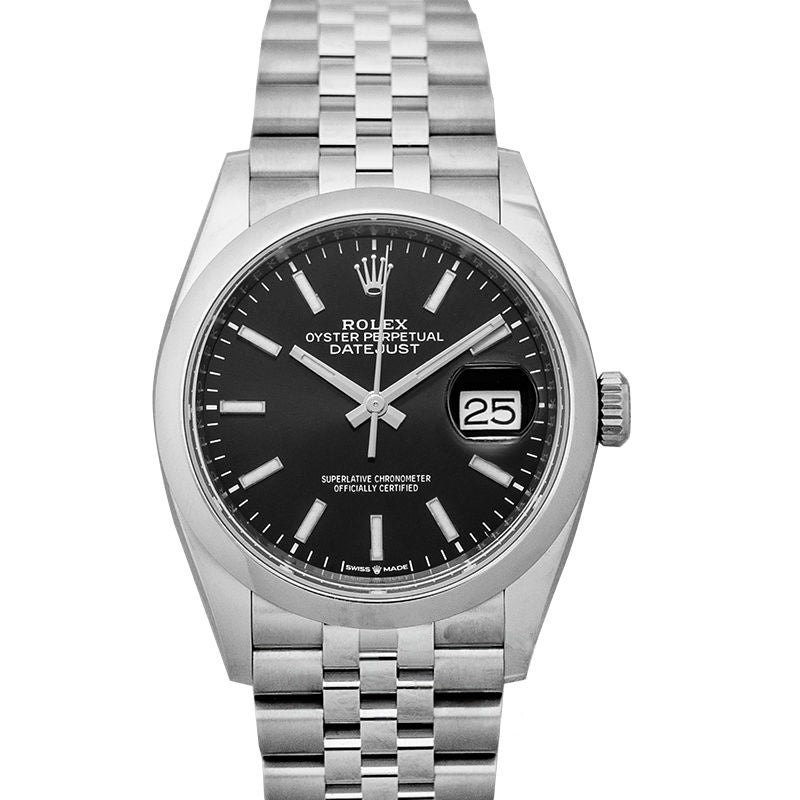 Datejust 36 mm schwarzes Zifferblatt aus Edelstahl 126200-0003