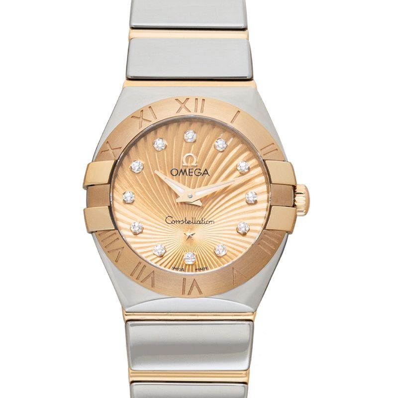 Constellation 24 mm Champagner-Zifferblatt aus Edelstahl, 18 Karat Gelbgold 123.20.24.60.58.002