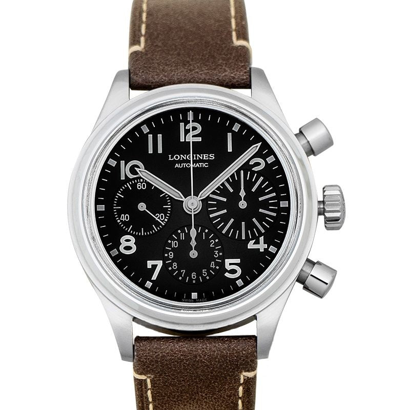 Longines Heritage 41 mm schwarzes Zifferblatt aus Edelstahl L28164532