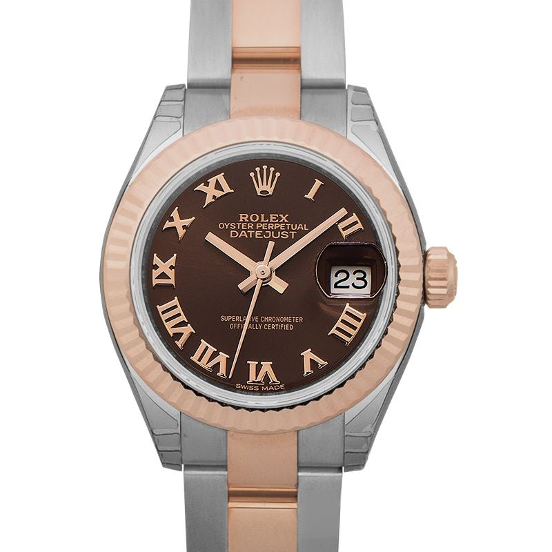 Lady Datejust 28 mm Schokoladenzifferblatt aus Edelstahl, Everose-Gold 279171-0009