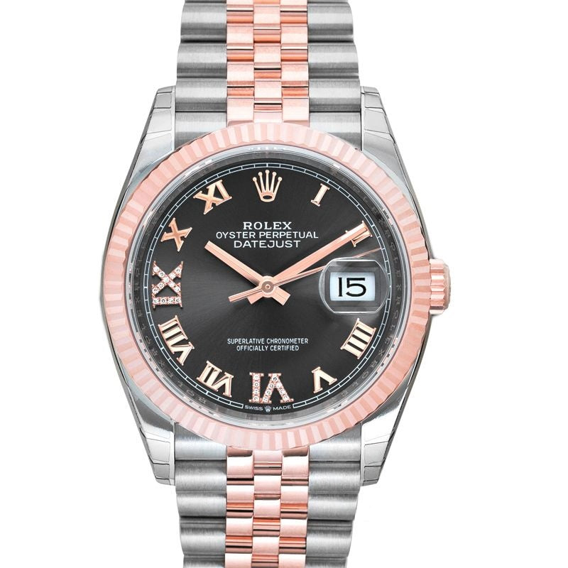 Datejust 36 mm, silbernes Zifferblatt aus Edelstahl, Everose-Gold 126231