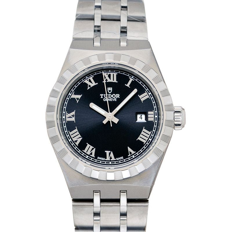 Tudor Royal 28 mm schwarzes Zifferblatt aus Edelstahl 28300-0003