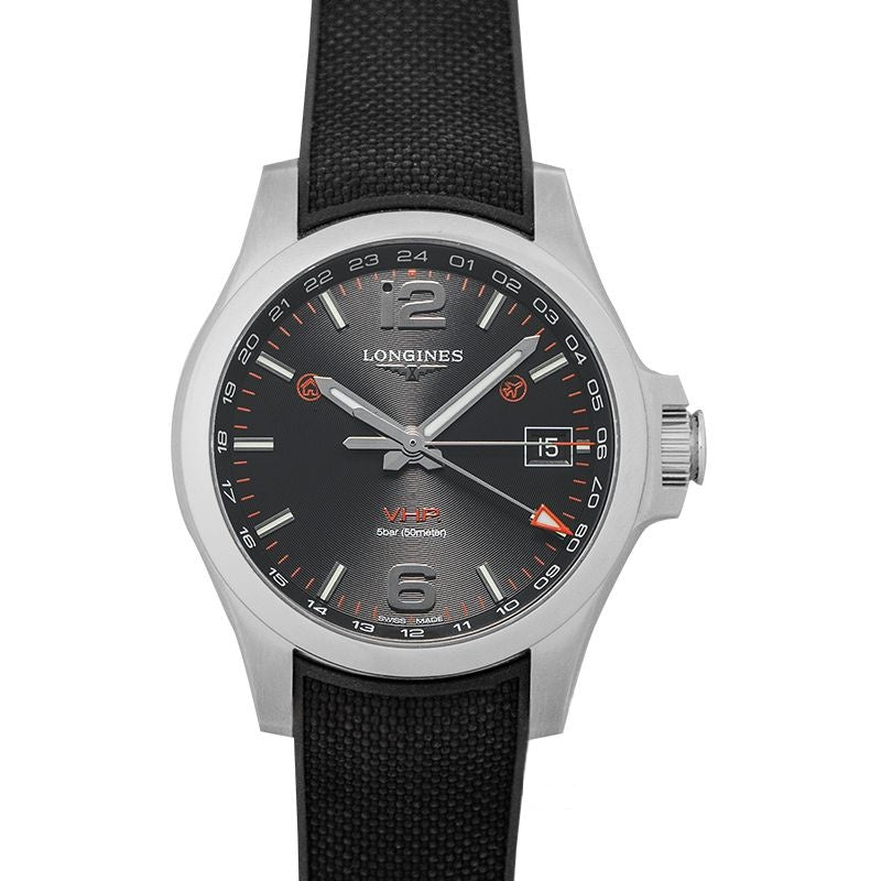 Longines Conquest – 41,00 mm, schwarzes Zifferblatt mit geschnitztem Muster, Edelstahl L37184569