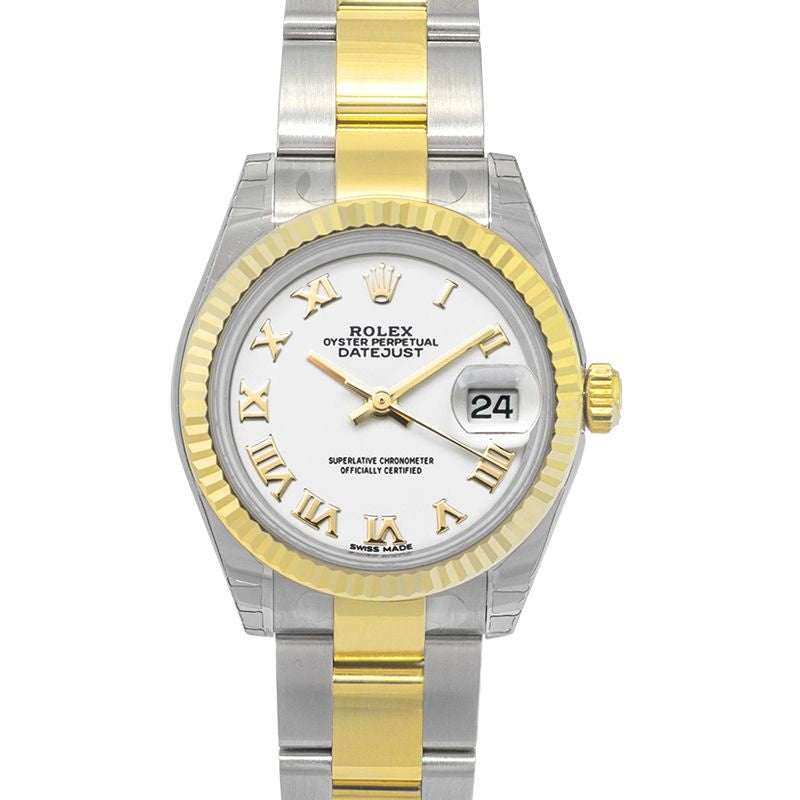 Lady Datejust 28 mm weißes Zifferblatt aus Edelstahl, Gelbgold 279173-0024