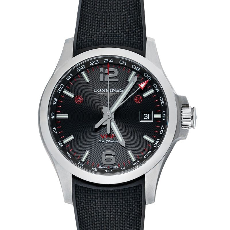 Longines Conquest – 43,00 mm, schwarzes Zifferblatt mit geschnitztem Muster, Edelstahl L37284569