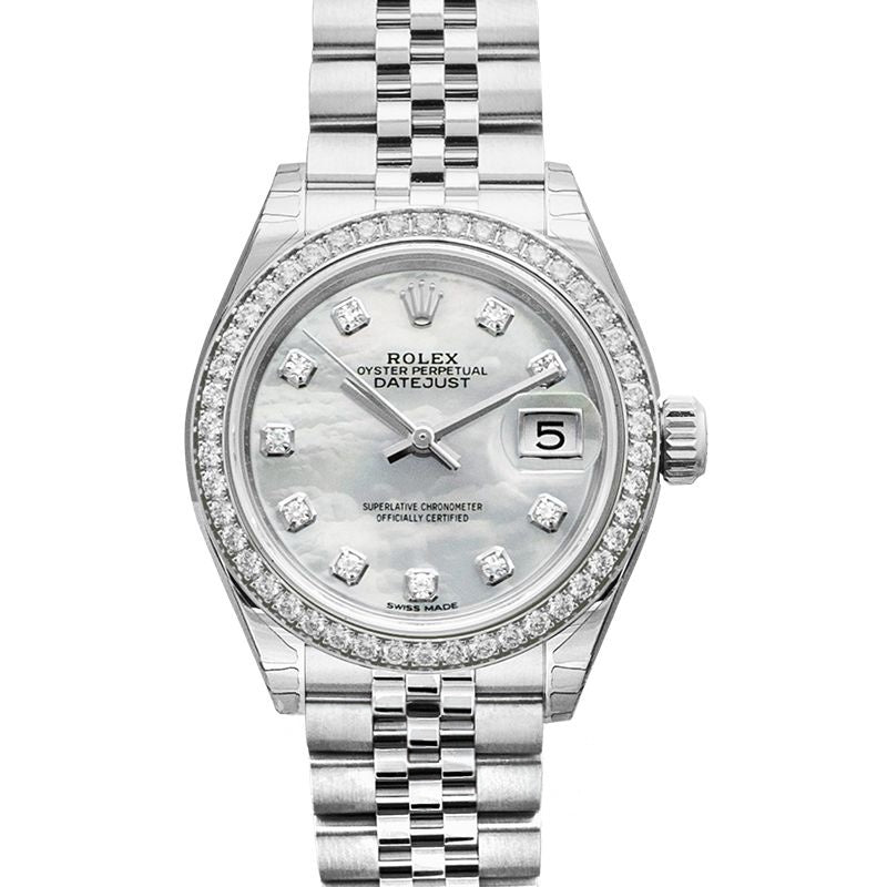 Lady Datejust 28,00 mm weißes Perlmuttzifferblatt aus Edelstahl, Weißgold 279384RBR-0011
