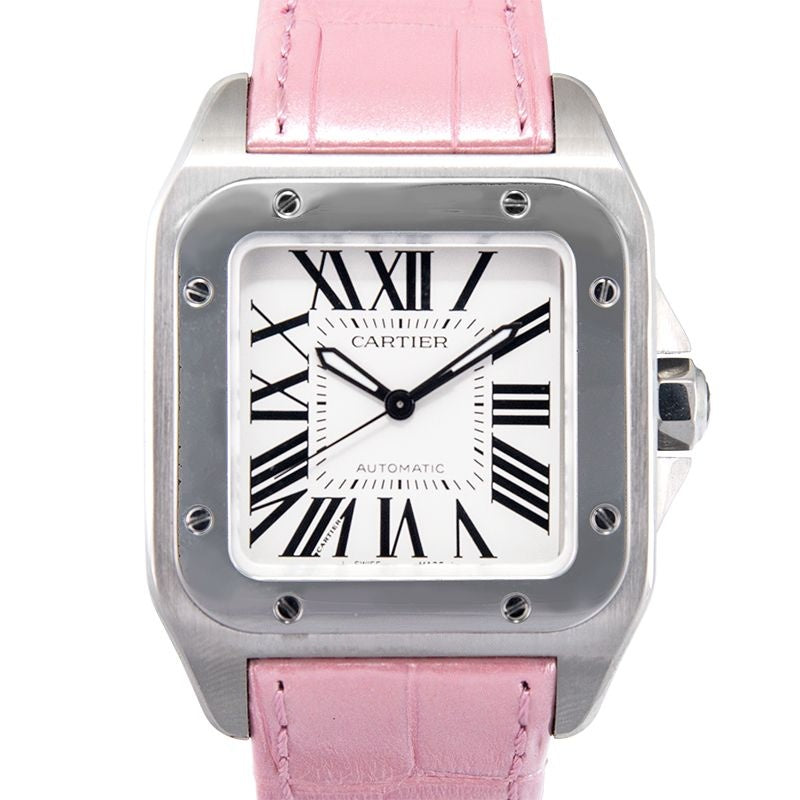 Santos de Cartier, 33 mm, silbernes Zifferblatt aus Edelstahl, W20126X8