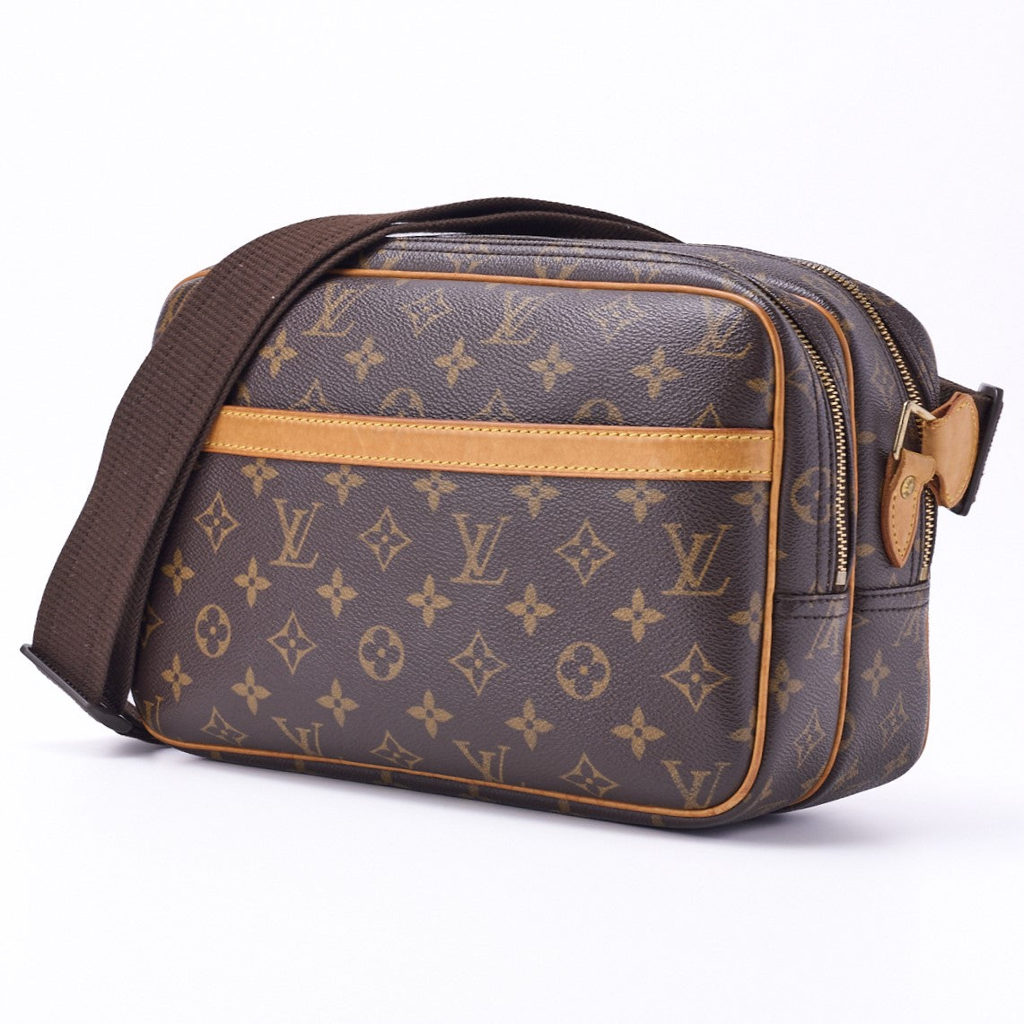 Gebrauchte Vuitton Umhängetasche, Monogram Reporter PM, Braun, Goldfarbene Hardware, Gebraucht
