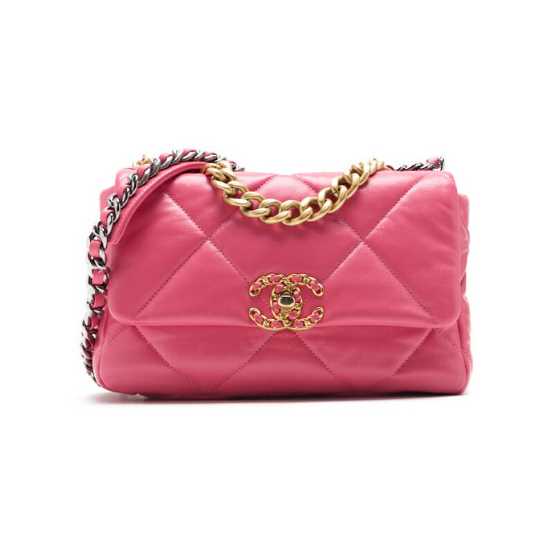 Pre-Owned 19 Tote Bag Matelassé 2WAY Chain Shoulder Lammleder Pink Gold-Tone Hardware Pre-Owned