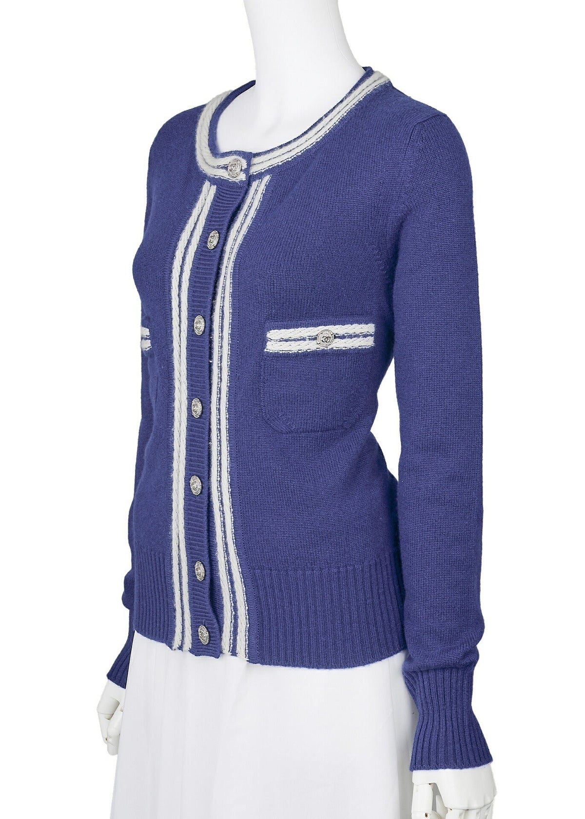 Pre-Owned Cardigan Oberbekleidung Jacke, Coco Button, Kaschmir, Marine, Gold-Ton Hardware, Pre-Owned