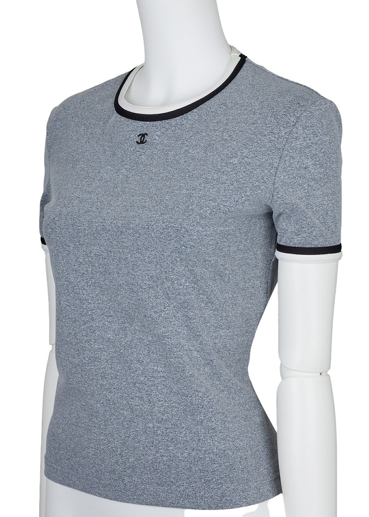 Gebrauchtes T-Shirt Kurzarm Cut-and-Sew Nylon Grau Goldfarbene Hardware Gebraucht
