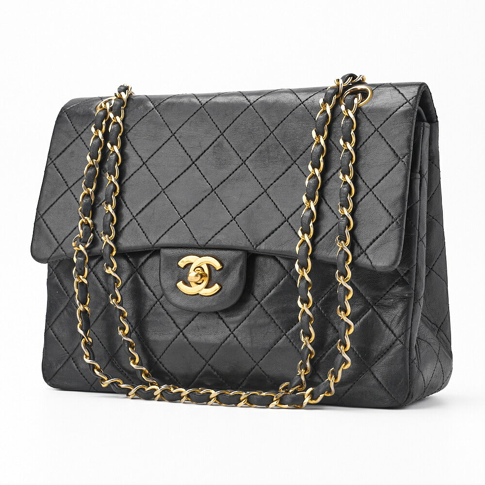 Pre-Owned Schultertasche, Matelassé Doppelklappe, Lammleder, Schwarz, Goldfarbene Hardware, Pre-Owned