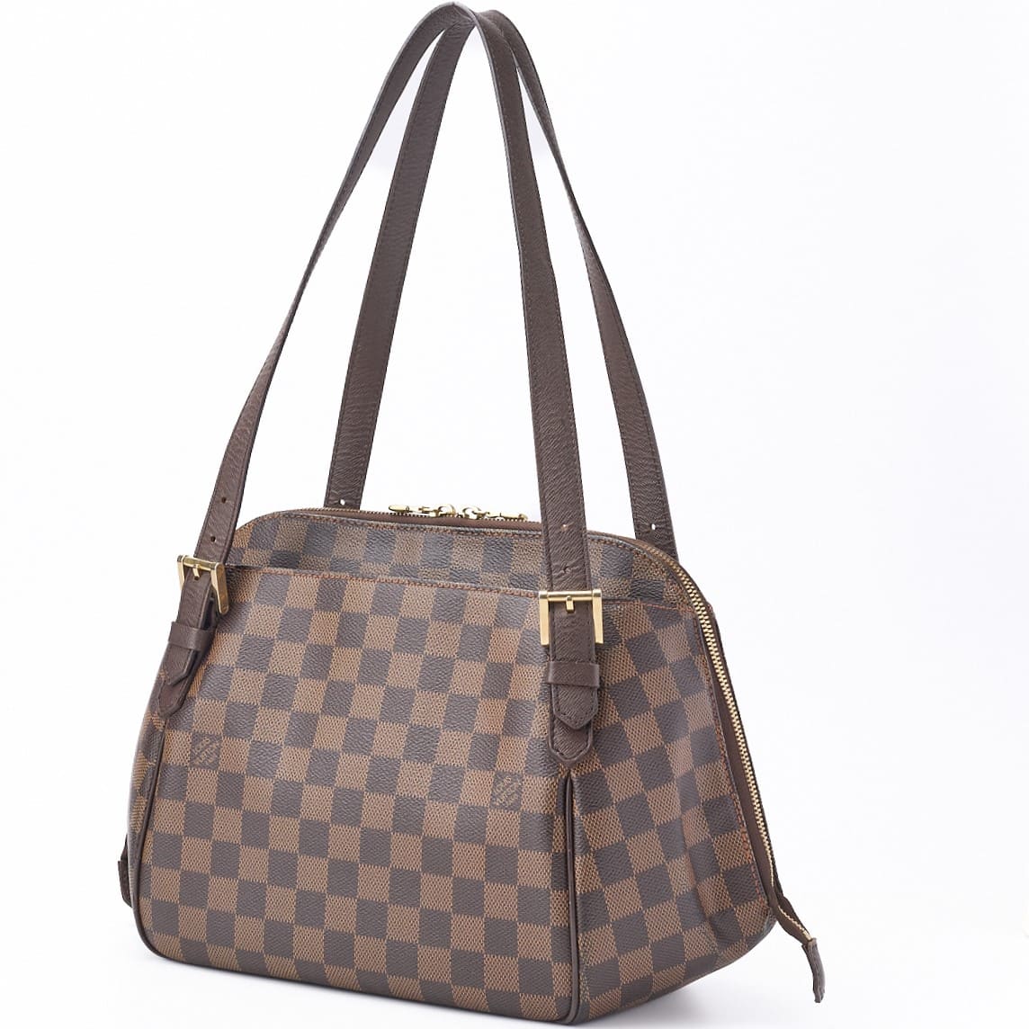 Gebrauchte Vuitton Handtasche Damier Belem MM PVC Leder Braun Goldfarbene Hardware Gebraucht