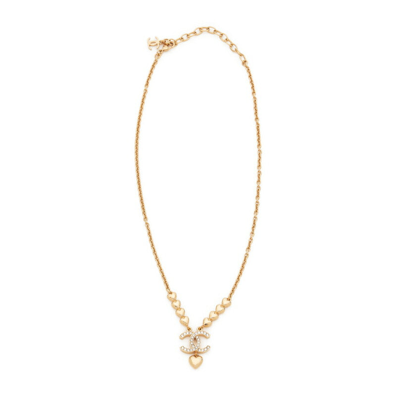 Gebrauchte Halskette, Coco Mark Strass-Herz, vergoldet, Gold, goldfarbene Hardware, gebraucht