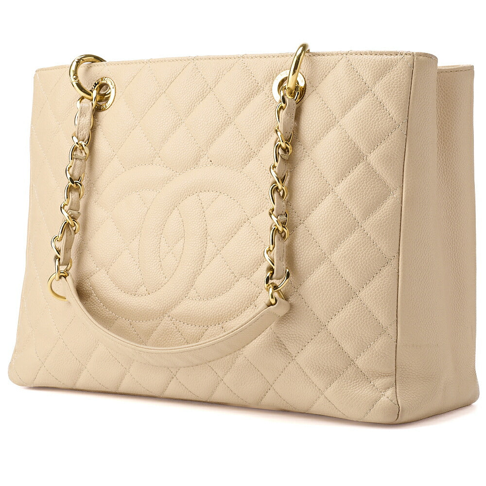 Pre-Owned Schultertasche Matelassé Kaviar Haut Beige Silberfarbene Hardware Pre-Owned