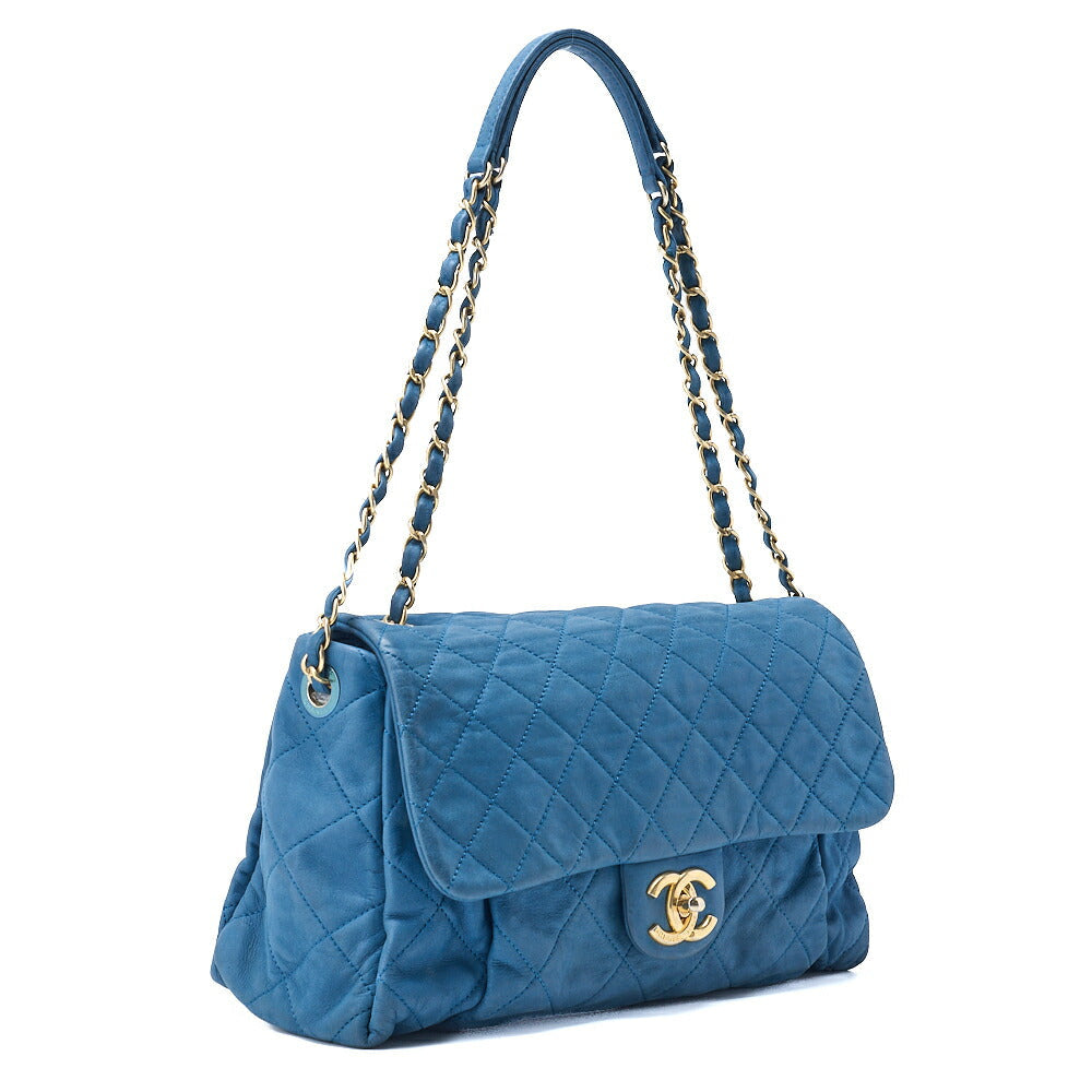 Pre-Owned Schultertasche Tote Bag Matelassé Glitzerleder Blau Goldfarbene Hardware Pre-Owned
