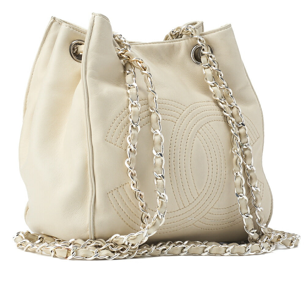 Pre-Owned Schultertasche Coco Mark Lammleder Elfenbein Silberfarbene Hardware Pre-Owned