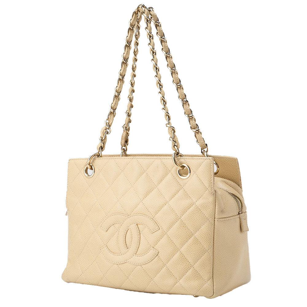 Pre-Owned Schultertasche Matelassé Kaviar Haut Beige Goldfarbene Hardware Pre-Owned