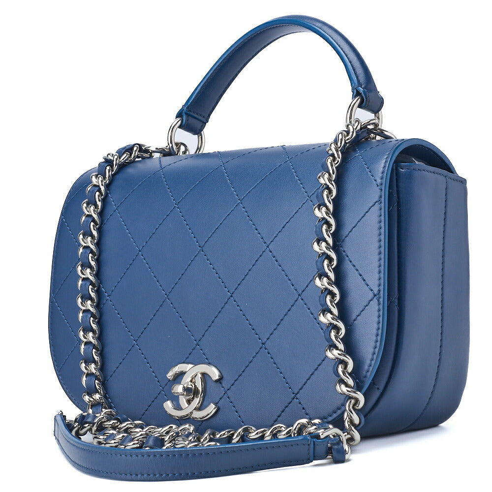 Pre-Owned Schultertasche Handtasche Coco 2WAY Matelassé Kalbsleder Navy Silberfarbene Hardware Pre-Owned