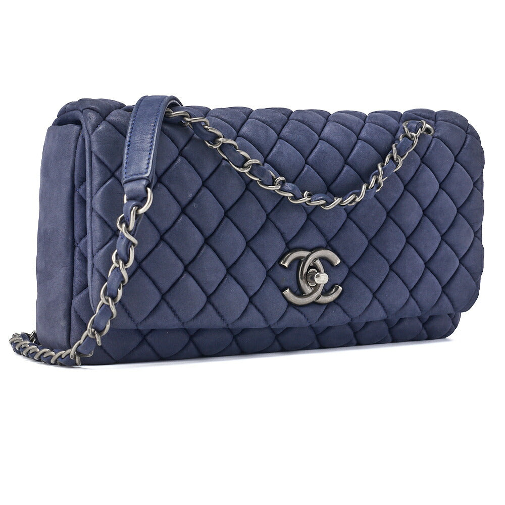 Pre-Owned Schultertasche Tote Bag Matelassé Glitzerleder Navy Silberfarbene Hardware Pre-Owned