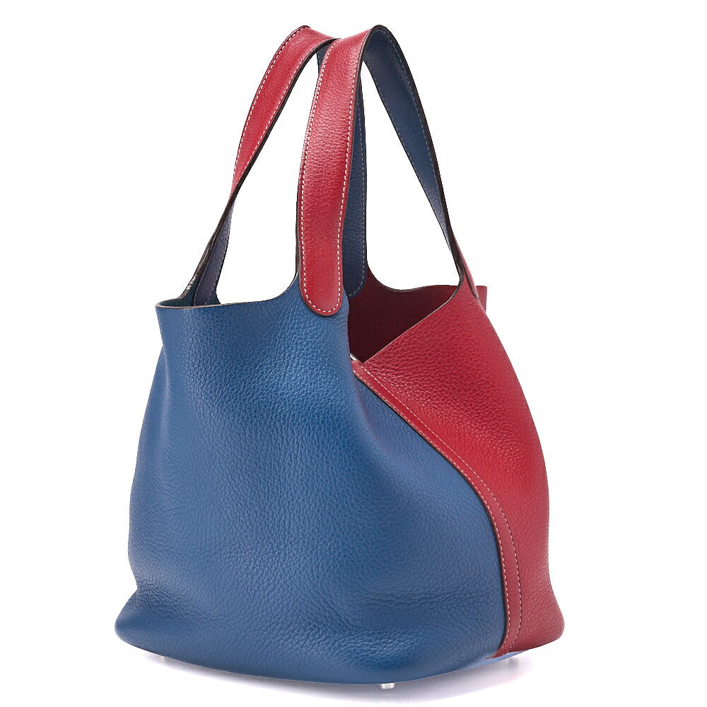 Gebrauchte Handtasche Picotin Lock MM Bicolor Clemence Rouge Casaque Goldfarbene Hardware Gebraucht