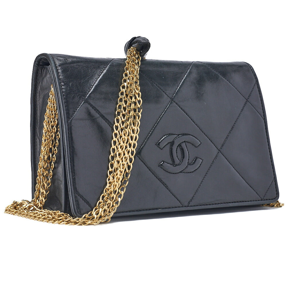 Pre-Owned Schultertasche Matelasse Coco Mark Push Lock Lammleder Schwarz Goldfarbene Hardware Pre-Owned