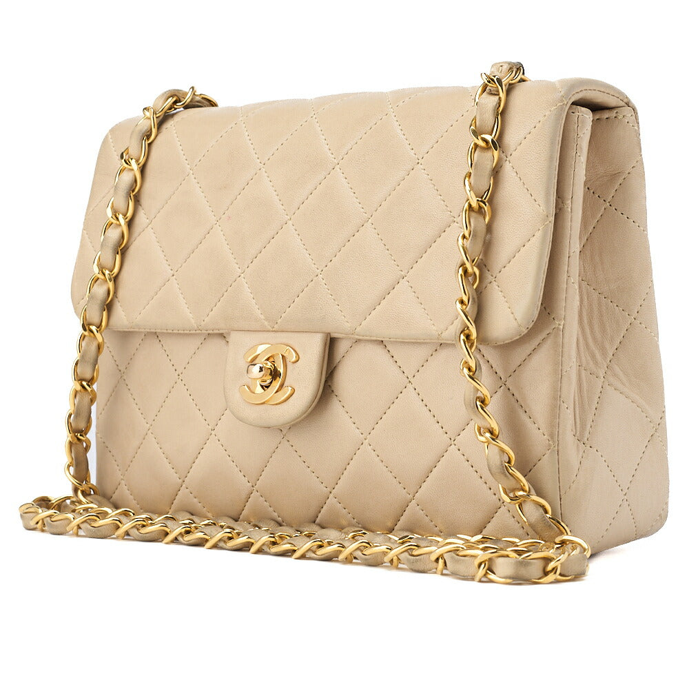 Pre-Owned Schultertasche Matelasse 20 Lammleder Beige Goldfarbene Hardware Pre-Owned