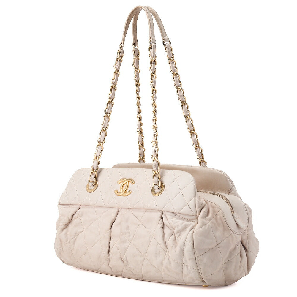 Pre-Owned Schultertasche Matelassé Kette Schulter Glitzer Leder Elfenbein Goldfarbene Hardware Pre-Owned
