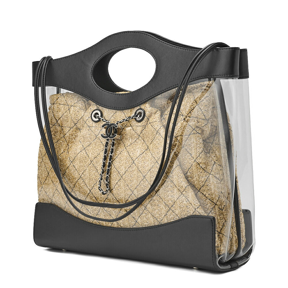 Pre-Owned Schultertasche Matelassé Kette Schulter 2WAY Lammleder Stroh Schwarz Silberfarbene Hardware Pre-Owned